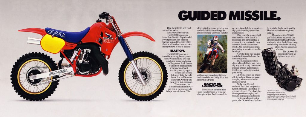 A guided missile is a good way to describe a 500cc two-stroke. Modern 450cc four-strokes actually put out power comparable
