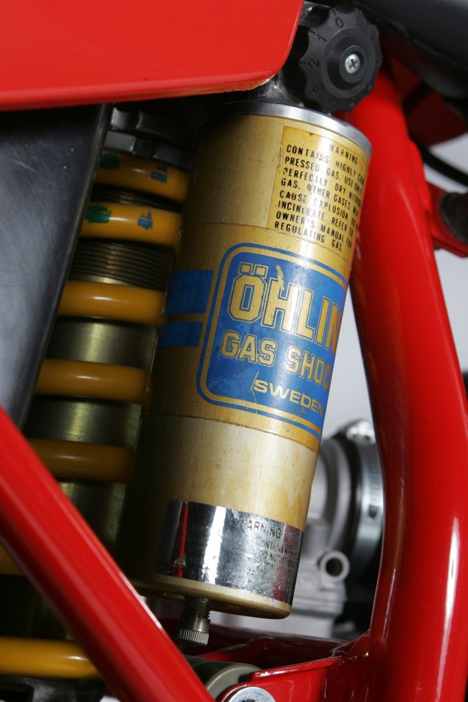 One nice thing about buying a Cagiva was the quality of the stock components. Items like this high-dollar Öhlins shock would