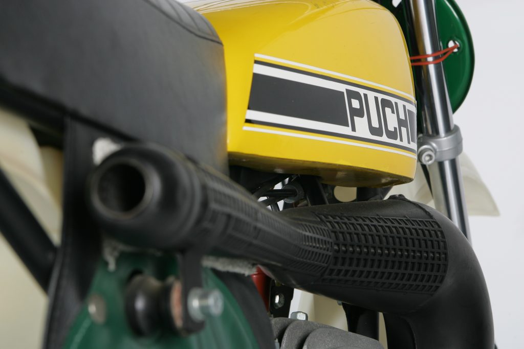 On the ’76 Puch, the only thing standing between you and a roasted right thigh was this little heat shield welded to the